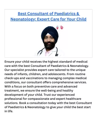 Best Consultant of Paediatrics & Neonatology Expert Care for Your Child