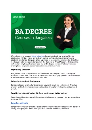 BA Degree Courses In Bangalore