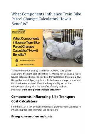 What Components Influence Train Bike Parcel Charges Calculator