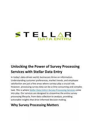 Unlocking the Power of Survey Processing Services with Stellar Data Entry