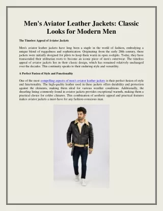 Men's Aviator Leather Jackets Classic Looks for Modern Men