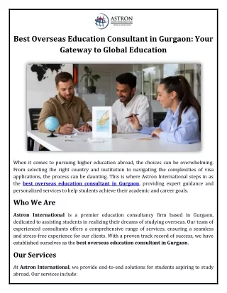 Best Overseas Education Consultant in Gurgaon: Your Gateway to Global Education