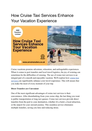How Cruise Taxi Services Enhance Your Vacation Experience