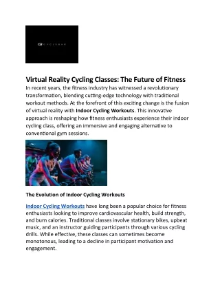 Virtual Reality Cycling Classes