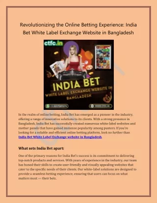 CTFC: Best of India Bet White Label Exchange in Bangladesh Revealed!