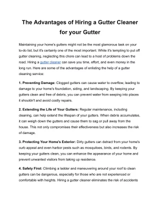 The Advantages of Hiring a Gutter Cleaner for your gutter