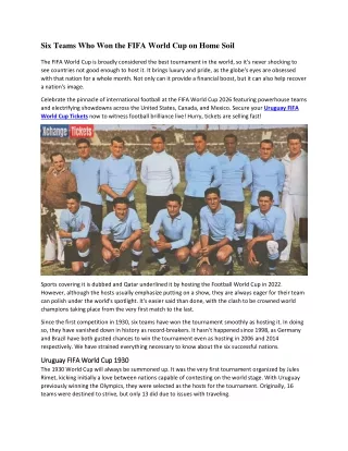 Six Nations Who Won the FIFA World Cup on Home Soil