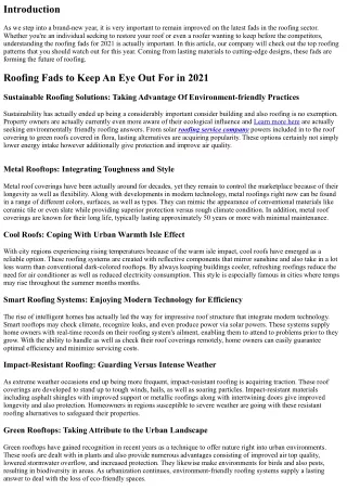 Roofing Styles to Watch Out for in 2021