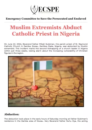 Muslim Extremists Abduct Catholic Priest in Nigeria