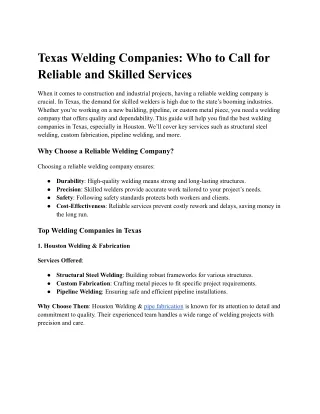 Texas Welding Companies_ Who to Call for Reliable and Skilled Services