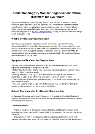 Understanding Dry Macular Degeneration Natural Treatment for Eye Health