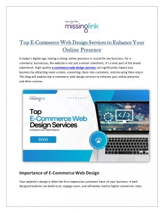 Top E-Commerce Web Design Services to Enhance Your Online Presence