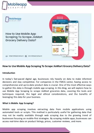 How to Use Mobile App Scraping To Scrape JioMart Grocery Delivery Data