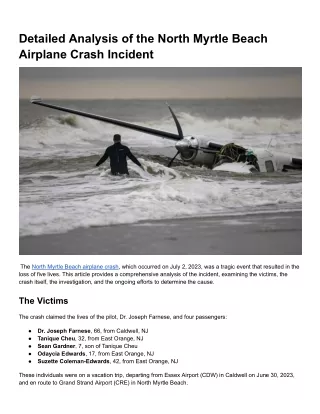 Detailed Analysis of the North Myrtle Beach Airplane Crash Incident