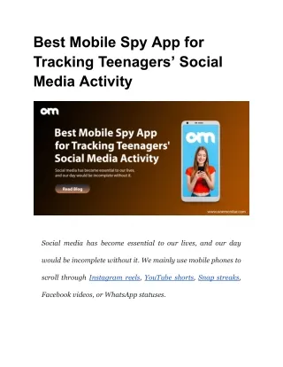 Discover the Best Mobile Spy App for Tracking Teenagers’ Social Media Activity