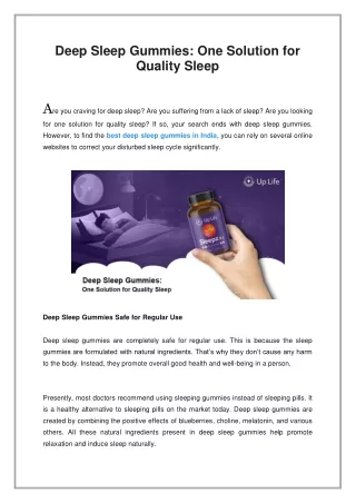 Deep Sleep Gummies, One Solution for Quality Sleep