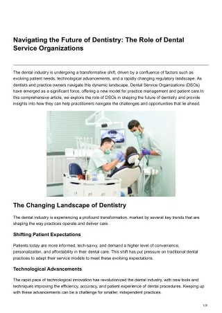 Navigating the Future of Dentistry The Role of Dental Service Organizations