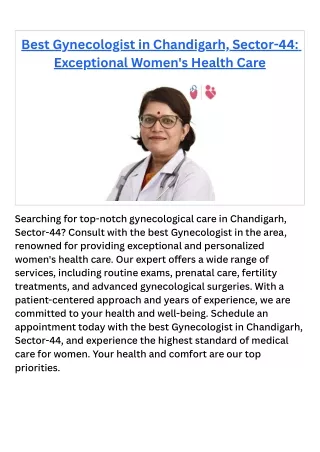 Best Gynecologist in Chandigarh, Sector-44 Exceptional Women's Health Care