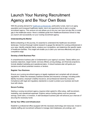 Launch Your Nursing Recruitment Agency and Be Your Own Boss