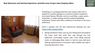 Best Adventure and Serenity Experience Activities near Canyon Lake Camping Cabins