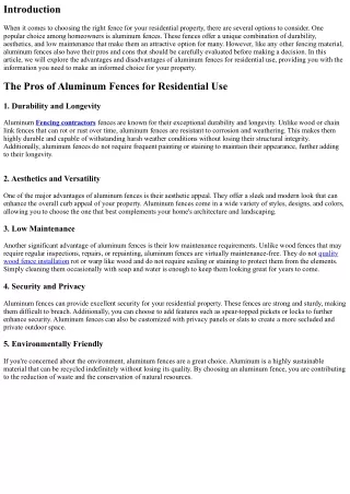 The Pros and Cons of Aluminum Fences for Residential Use