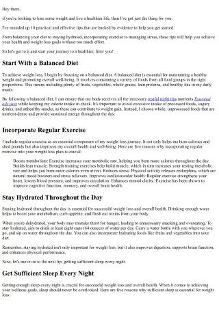 Top 10 Healthy Living Tips for Weight Loss