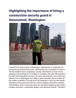 Highlighting the importance of hiring a construction security guard in Sammamish, Washington