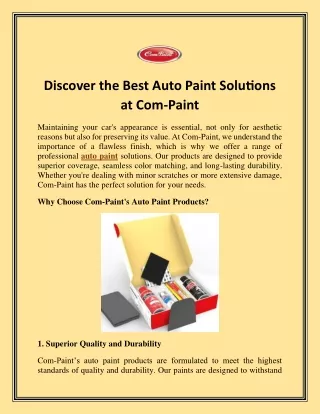 Discover the Best Auto Paint Solutions at Com-Paint