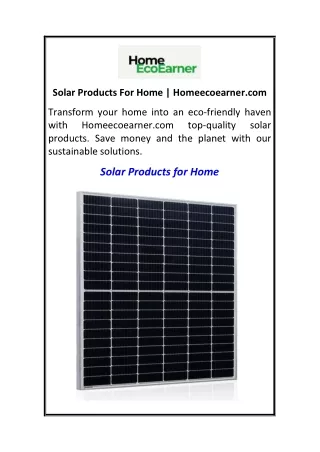 Solar Products For Home  Homeecoearner.com