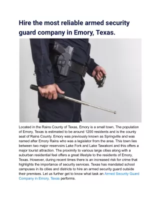 Hire the most reliable armed security guard company in Emory, Texas