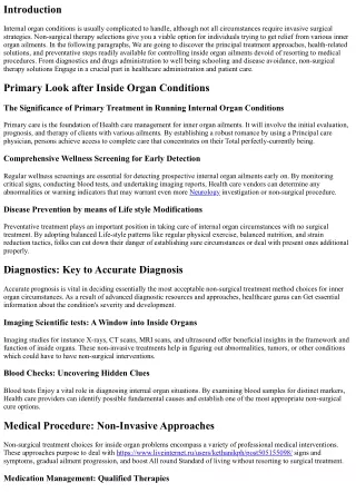 Non-Surgical Cure Choices for Inside Organ Circumstances
