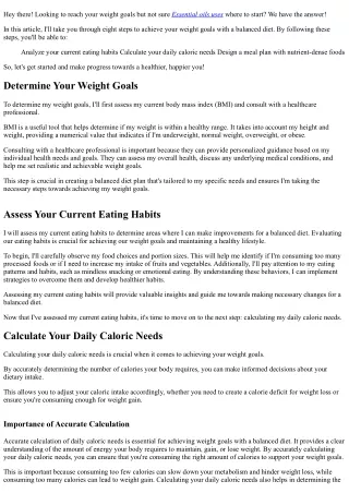 8 Steps to Achieve Weight Goals With Balanced Diet