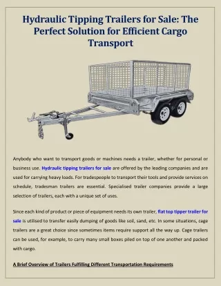 Hydraulic Tipping Trailers for Sale The Perfect Solution for Efficient Cargo Transport