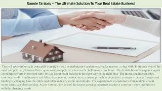 Ronnie Tarabay – The Ultimate Solution To Your Real Estate Business