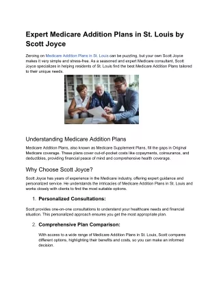 Expert Medicare Addition Plans in St. Louis by Scott Joyce