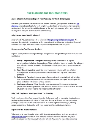 Tax Planning for Tech Employees | Avier wealth advisors