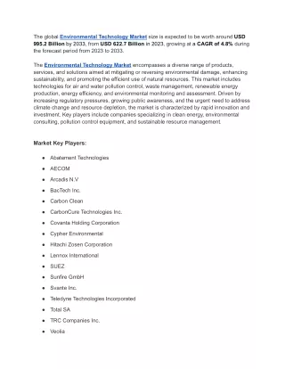 Environmental Technology Market in the Renewable Energy Sector