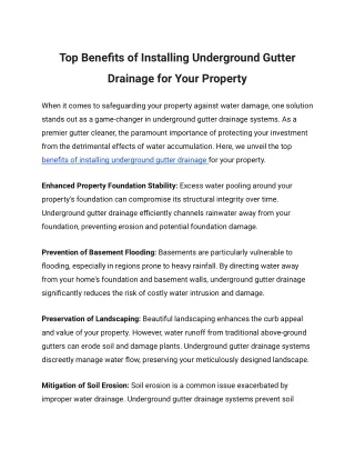 Top Benefits of Installing Underground Gutter Drainage for Your Property