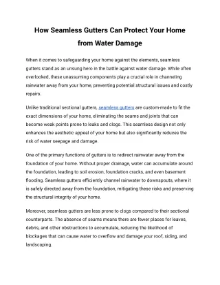 How Seamless Gutters Can Protect Your Home from Water Damage
