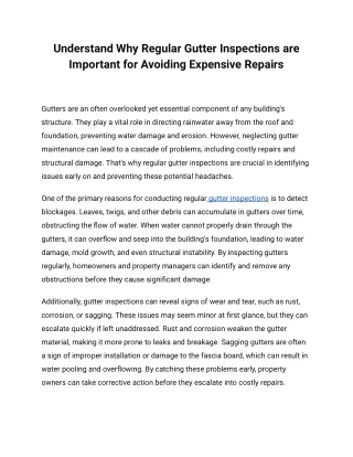Understand Why Regular Gutter Inspections are Important for Avoiding Expensive Repairs