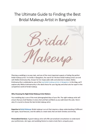 Best Bridal Makeup Artist in Bangalore