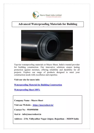 Advanced Waterproofing Materials for Building Projects