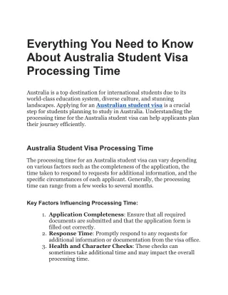 _Australia Student Visa Processing Time