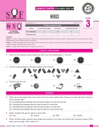 National Science Olympiad (NSO) Class 3 Sample Paper
