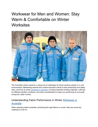 Workwear for Men and Women_ Stay Warm & Comfortable on Winter Worksites