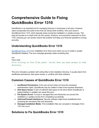 Comprehensive Guide to Fixing QuickBooks Error 1310