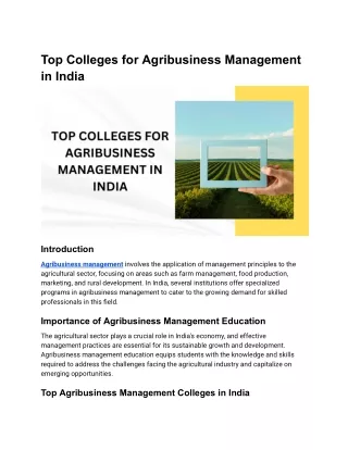 Top Colleges for Agribusiness Management in India