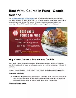 Best Vastu Course in Pune - Occult Science