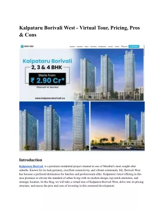 Kalpataru Borivali West - Virtual Tour, Pricing, Pros & Cons