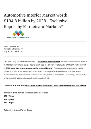 Automotive Interior Market worth $194.8 billion by 2028 - Exclusive Report by MarketsandMarkets™